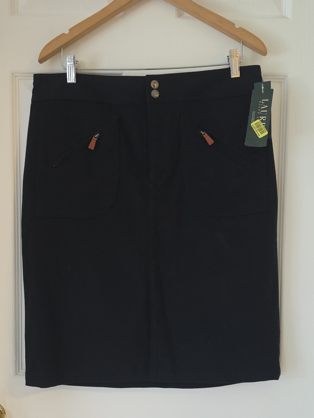 Lauren Ralph Lauren Black Pencil Skirt with Front Zip Pockets New Size 12